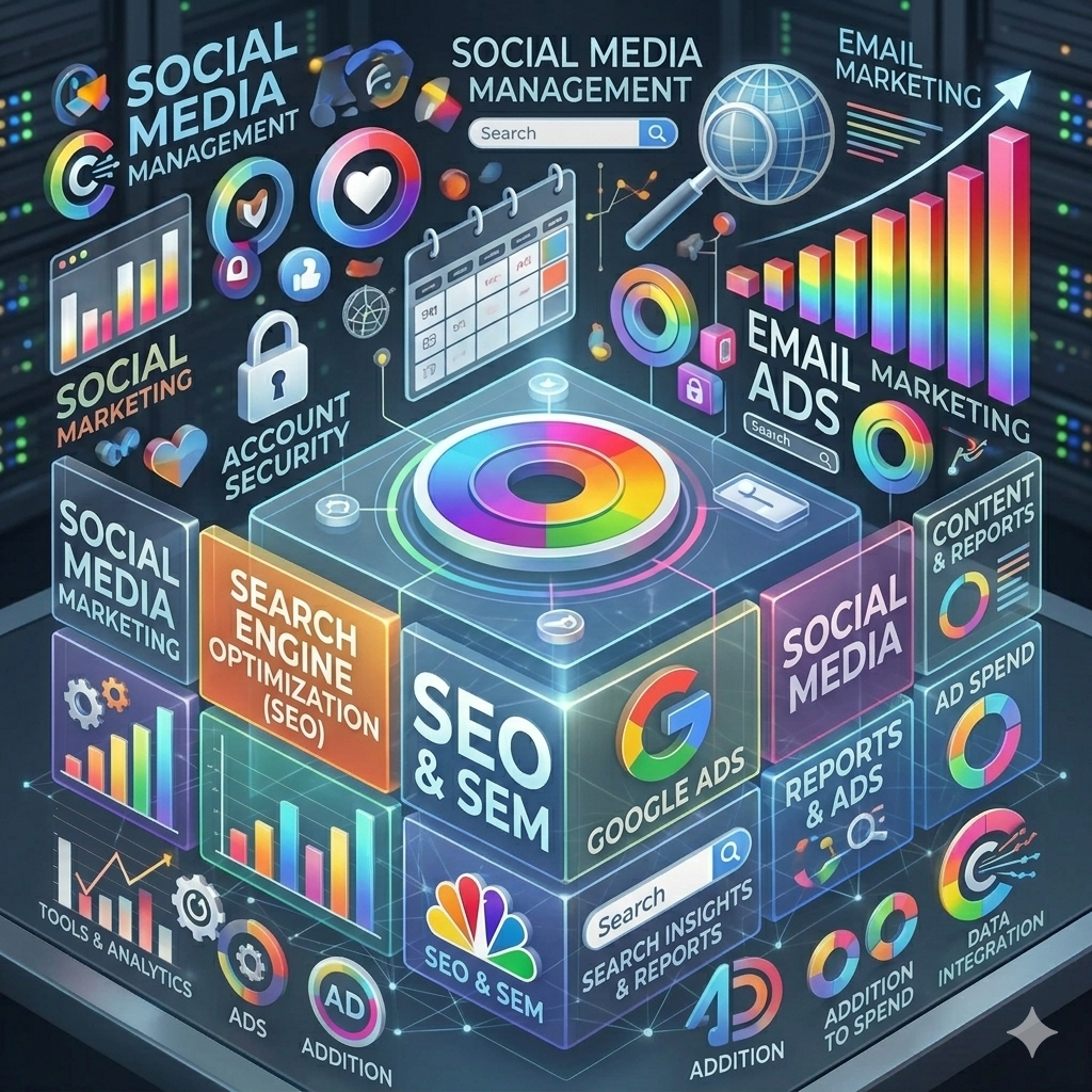 Social Media, SEO, PPC, Email Marketing